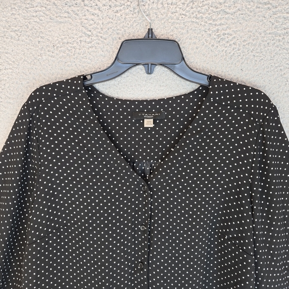 T. Tahari Womens Blouse Sz 1X Black White Polka Dot Full Front Button Semi Sheer - Picture 2 of 13